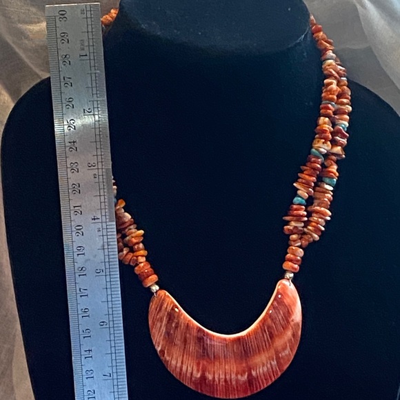 Jay King Spiny Oyster Shell/Turquoise Chip Necklace Crescent Pendant silver - Picture 8 of 9